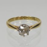 An 18 carat gold old cut diamond solitaire ring, approx 0.