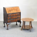 A 1930's walnut bureau, 74cm,