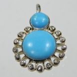 A Victorian style turquoise and diamond pendant,