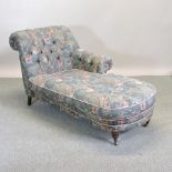 A Victorian style floral paisley upholstered chaise longue,