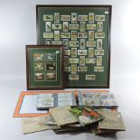 A collection of cigarette cards in albums and two framed