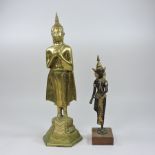 A Thai metal figure, together with a brass figure,