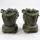A pair of miniature reproduction Chinese bronze vases, in the form of cabbages,