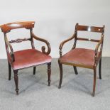 A near pair of William IV mahogany open armchairs,