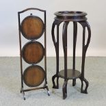 A Victorian folding cake stand, together with a plant stand,