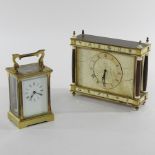 A brass cased carriage clock, 15cm high overall,