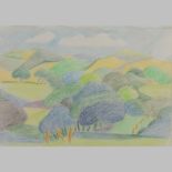 Adrien Berg, 1939-2011, a hilly landscape with trees, pencil, signed and dated July '95, unframed,