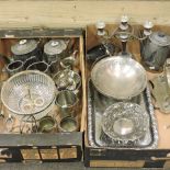 Two boxes of silver plated items,