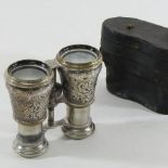 A pair of Victorian silver mounted, brass cased binoculars, inscribed Le Jockey Club,