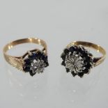 A 9 carat gold sapphire and diamond cluster ring,