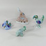 A small collection of Herend porcelain model animals, comprising a group of two hares,