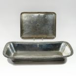 An early 20th century silver rectangular dressing table tray, possible Sheffield 1934, 28cm,