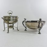 A silver plated bowl, on acanthus decorated scrolled supports, by Garrard and Co.