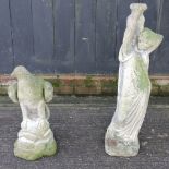 A reconstituted stone figure of a lady, 93cm high,