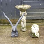 A reconstituted stone figural bird bath, 78cm high,