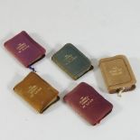 Five various early 20th century miniature books of Gospels, with suede bindings,
