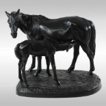 A Russian bronzed cast iron group of a horse and foal, by the Kasli foundry, signed Kascu 1967,