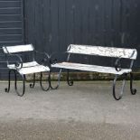 A wooden and iron garden bench, 140cm,