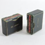 Two sets of miniature leather bound books, 'My Books', each containing a Cash,