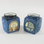 A Troika pottery cube vase, signed AB, 9cm high together with another,