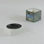 A Troika pottery ashtray, together with a square Troika pottery vase, signed AB,