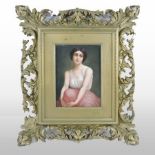 A 19th century German KPM porcelain plaque, depicting a half-length portrait of young lady,