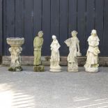 A collection of reconstituted stone garden figures,