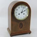 An Edwardian mahogany and inlaid mantel clock, by Maple and Co,