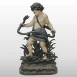 A Victorian painted cast iron stick stand, in the form of young Hercules and the serpent,