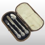 A Victorian silver christening set, comprising a children's knife, fork and spoon,