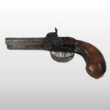 A 19th century double barrelled percussion cap pistol,