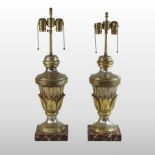 A pair of Venetian style painted table lamps, on plinth bases,