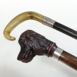 A Victorian silver mounted walking stick, with a horn handle, together with another,
