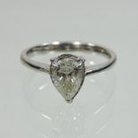 An 18 carat gold pear shaped diamond solitaire ring,