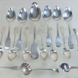 A George III silver fiddle pattern table spoon, 23cm long,