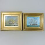 French school, 20th century, shipping scenes, oil on board, a pair,