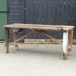 A wooden work bench, 192 x 75cm,