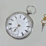 A silver cased pocket watch, the white enamel dial inscribed Thos Russell & Son, Liverpool,