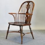 An ash and elm Windsor armchair,