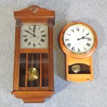 A 1920's walnut cased wall clock, 77cm,