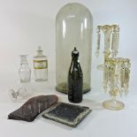 A collection of glassware and other items, to include a 19th century apothecary jar,
