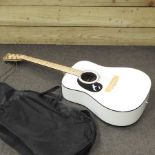 A white painted Tanglewood left handed acoustic guitar,