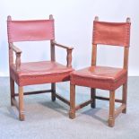 A set of six early 20th century oak dining chairs,
