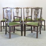 A set of six 19th century mahogany dining chairs, with green padded seats,