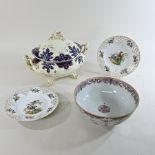 A pair of Meissen style porcelain plates, together with a Samson porcelain bowl, 26cm diameter,