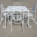A white painted metal garden table frame, 100cm,
