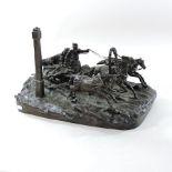A Russian bronze figure group, depicting a horse drawn sledge,