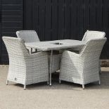 A grey rattan rectangular table, 150 x 86cm, with integral ice bucket,