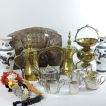 A vintage ladies crocodile skin handbag, together with a Pelham puppet, a pair of Chinese vases,