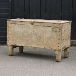 A 19th century elm chest, on stand,